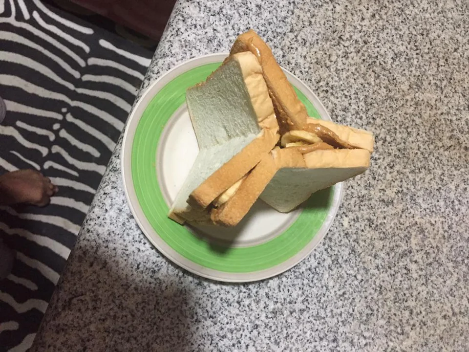 Three slices of bread aligned to make a sandwich